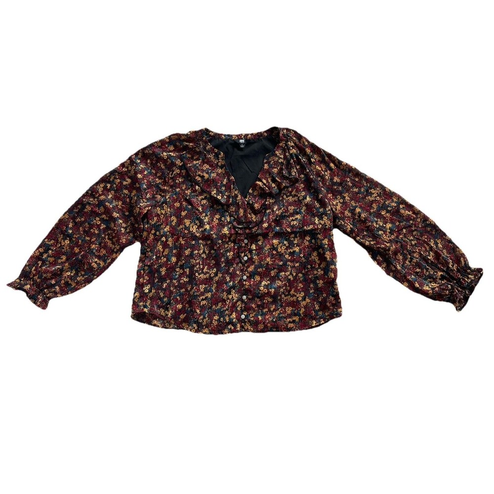 Frye Floral Peasant Blouse Women’s Large Boho Tie Neck Long Sleeve Top Romantic
